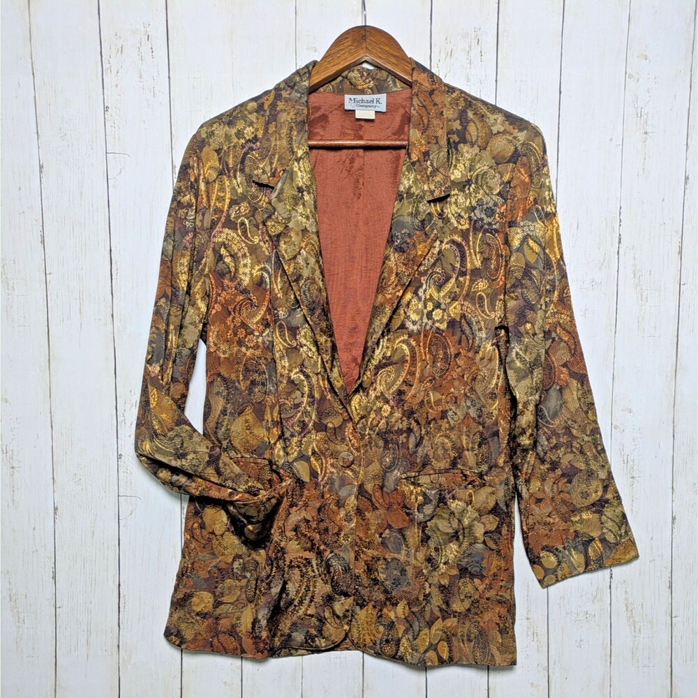 Vintage Tapestry Paisley Womens Blazer 1X Brown Gold Dark Academia Grunge